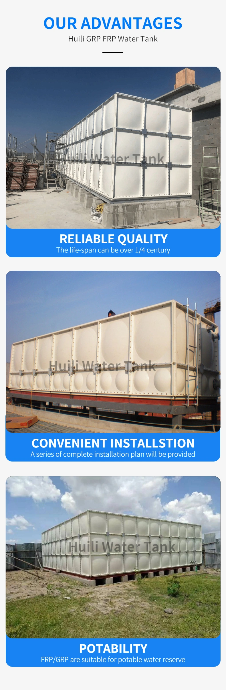 Hot Sale GRP FRP SMC Fiberglass Panel Square Big Large Rain Water Storage Tank Cheap Price 1000 5000 10000 Litre Food Grade Tank